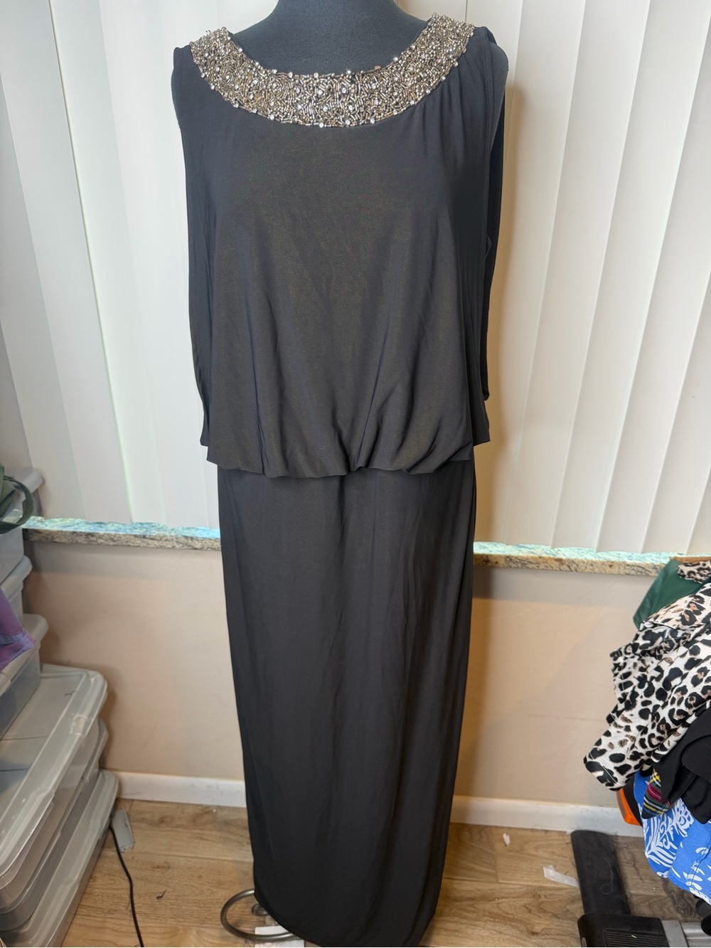 R&M Richards mock two-piece sleeveless embellished neckline maxi dress SIze 14W